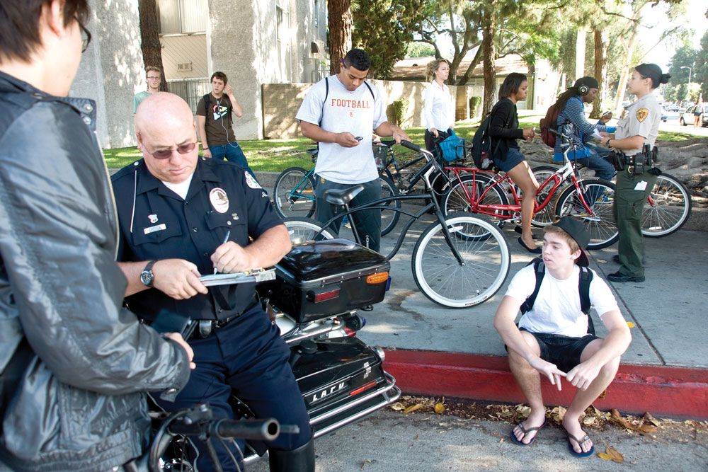Ticket to ride An LAPD officer issues a traffic citation to at student by