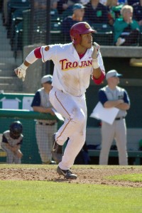 Catching fire · USC freshman outfielder Timmy Robinson led the Trojans’ offensive attack on Sunday against Utah, going 3-for-6 with two runs scored and 5 RBI to extend his hitting streak to 12 games. - Ralf Cheung | Daily Trojan 