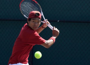 Focused on the future · Junior Ray Sarmiento (above) will look to continue his strong play in USC’s final regular season match against UCLA before heading off to the Pac-12 championships, which begin April 23. - Ralf Cheung | Daily Trojan 