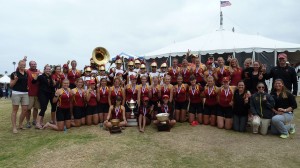 Back on top · Members of the USC women’s rowing team pose with the Trojan Marching Band after their dominant performance at the 40th San Diego Classic, which earned the team its first No. 1 ranking since 2007.  - Courtesy of USC Sports Information 
