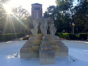 Youth run rampant · The annual undergraduate senior fountain run resulted in serious damage to "Youth Triumphant," a fountain donated to the university in 1935. — Razan Al Marzouqi | Daily Trojan