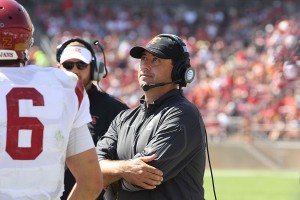 Sark raving mad · USC fans voiced their displeasure with head coach Steve Sarkisian’s playcalling, but Daily Trojan columnist Luke Holthouse disagrees: Sarkisian called 46 passing plays to 29 rushing plays. - Nick Entin | Daily Trojan 