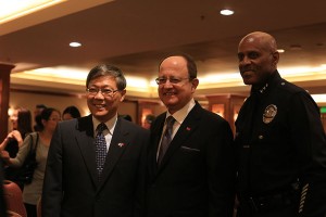 Pacific Rim · Chinese Consulate General Liu Jian (left), USC President C. L. Max Nikias (center) and LAPD Assistant Chief of Police Earl Paysinger (right). (Kenneth Rodriguez-Clisham/Daily Trojan)