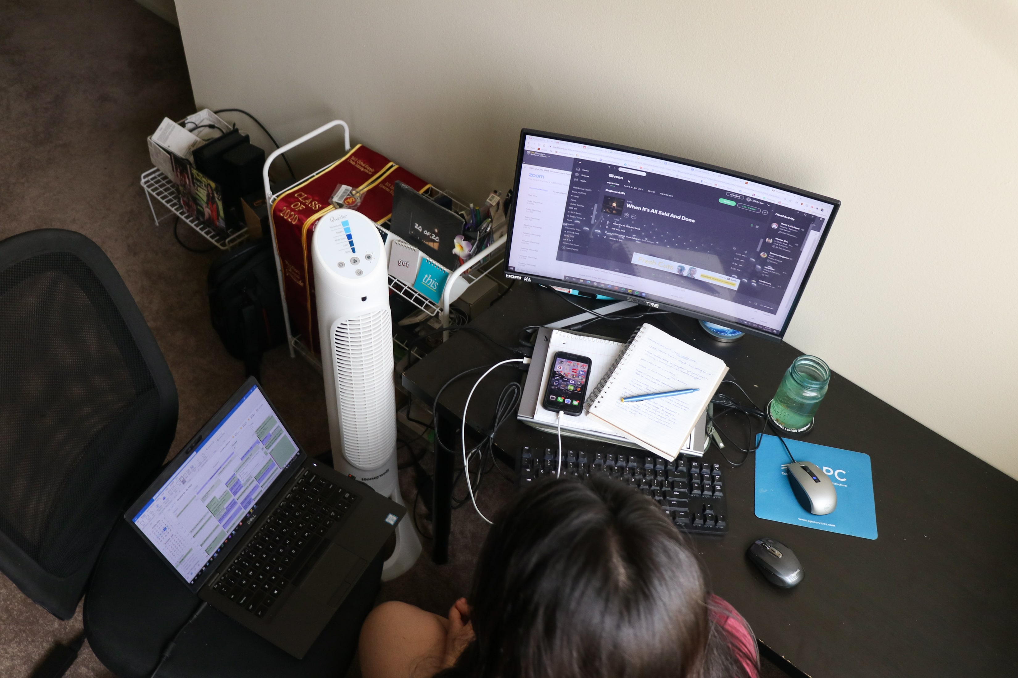 Birds-eye view of person in their workspace