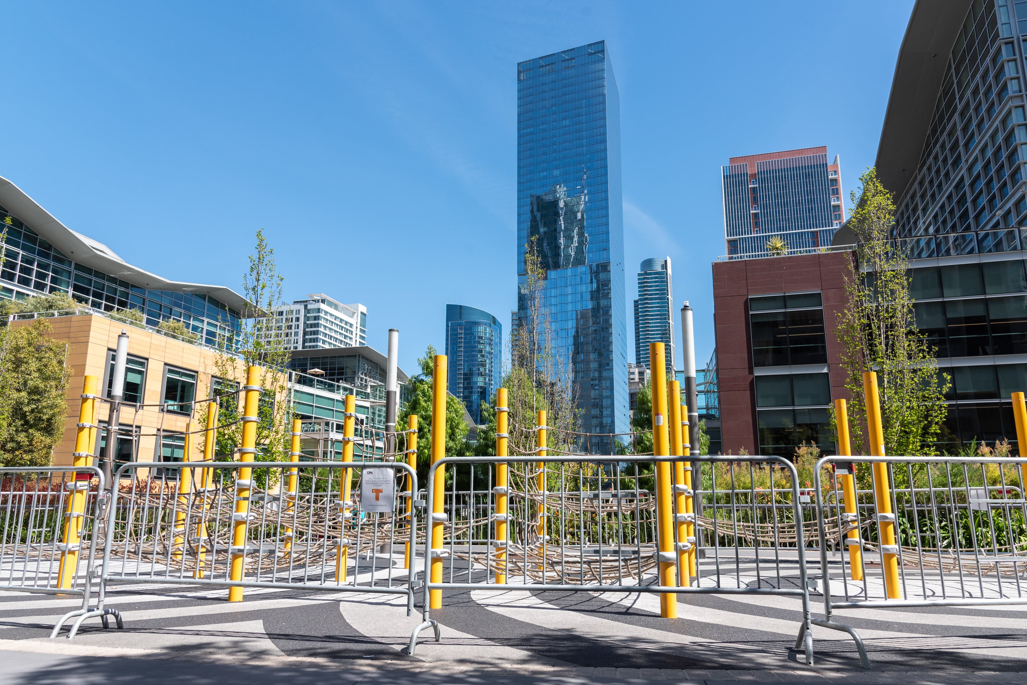 Fences in front of a cityscape