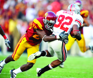 Academic problems · Cornerback Shareece Wright (left) would have figured prominently into Pete Carroll’s defensive back rotation. - Photo courtesy of USC Sports Information