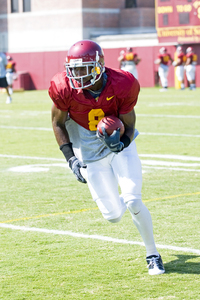 Unwelcome news · Junior receiver Ronald Johnson will be out for at least six weeks after breaking his collarbone in Saturday’s scrimmage- Nathaniel Gonzalez | Daily Trojan 