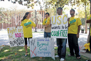Eco-friendly · Students and members of the Sierra Club demonstrated last week in hopes of getting USC to end its reliance on coal for power. - Mike Lee | Daily Trojan