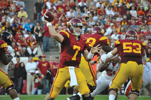 Above the noise · Freshman quarterback Matt Barkley has had plenty of experience in front of big crowds, keeping his cool in Ohio Stadium and again in Notre Dame Stadium. Oregon presents another challenge. - Mannat Saini | Daily Trojan
