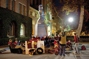 Trojan nights · The Trojan Knights will hold a Thanksgiving dinner in front of Tommy Trojan on Thursday as they guard the statue as part of Save Tommy Week. - Ian Elston | Daily Trojan