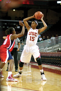 Breath-away layup · Briana Gilbreath stole a pass and went the length of a court for a breakaway score to put USC on top for good. - Tim Tran | Daily Trojan