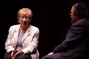 Holocaust survivor · Eve Schloss discusses the Holocaust experience  to a packed audience of students in Bovard Auditorium. - Joseph Chen | Daily Trojan