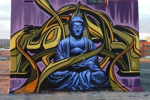 In memoriam · This mural was made in honor of Eric Skotnes’ wife’s son Phillip DeMars, who battled cancer in 2009. Skotnes called DeMars very spiritual and based the mural off a Buddha statue in DeMar’s backyard. - Courtesy of Michael LaCourte 