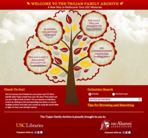 Family tree · USC Libraries and the Alumni Association officially launch the Trojan Family Archive online at alumni.usc.edu/archive. Readers can peruse El Rodeos from 1909 to 2005 and Daily Trojan issues from 1916 to 1988. - Screenshot by Rachel Bracker | Daily Trojan 