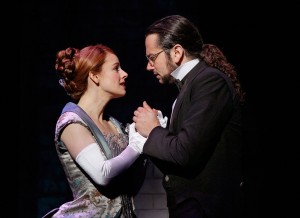It’s complicated · Emma Carew (Teal Wicks) embraces Henry Jekyll (Constantine Maroulis).  Carew, the love interest of Dr. Jekyll, eventually becomes the hostage of Jekyll’s split personality, the evil Mr. Hyde. - Courtesy of Sacks & Co.  
