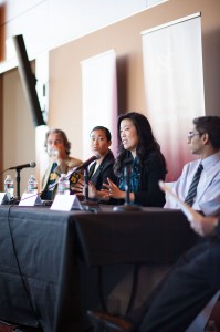 Radical reform · Michelle Rhee, Catherine Shieh and Ben Austin (right to left) debates the challenges facing California public schools. - Ralf Cheung | Daily Trojan 