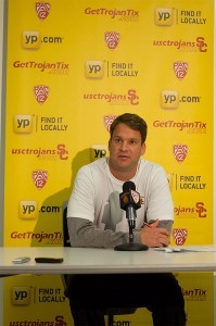 Looking ahead · USC coach Lane Kiffin addresses the media at the announcement of his 2013 recruiting class on Wednesday. - Joseph Chen | Daily Trojan 