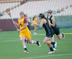 Breaking ground · Freshman midfielder Amanda Johansen scored two goals on Saturday, including the first ever for USC’s newest program. The Women of Troy fell in their opening match by a final score of 18-5. - William Ehart | Daily Trojan 