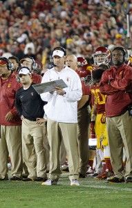 Pressure is on · Head coach Lane Kiffin is hoping to come away with a top-ten recruiting class when the dust settles on Wednesday. — Carlo Acenas | Daily Trojan