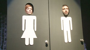 Talking heads · Danette Garrelts (left) is the she to Alain Washnevsky’s he (right) in He and She which gives a voice to the restroom sex symbols.  - Courtesy of Charles de Lartigue 