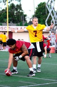 Make an impression · Quarterback Matt Barkley was the main focus of scouts, who are trying to determine if he’s worthy of a first-round pick. - Daily Trojan File Photo 