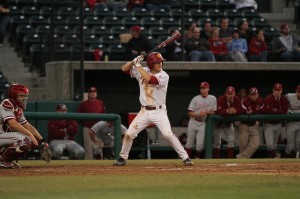 Swinging away · Freshman shortstop Brett Lacey laced an RBI double in the top of the second inning. He went 3-for-4 at the plate Tuesday night. - Corey Marquetti | Daily Trojan 