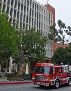 Emergency · The Los Angeles Fire Department responded Tuesday to a report of a small fire at Vivian Hall, located on Watt Way.  - Joseph Chen | Daily Trojan 