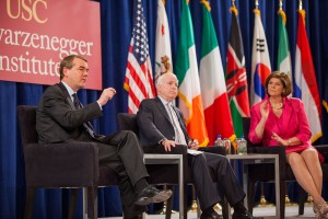 Looking ahead · Sen. Michael Bennet (left to right), Sen. John McCain and ABC News Radio correspondent Ann Compton discuss immigration reform with USC students and faculty on Tuesday at the USC Schwarzenegger Institute’s bipartisan summit. - Ralf Cheung | Daily Trojan 