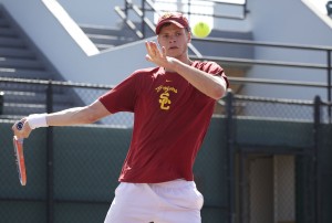 Tough day · USC sophomore Yannick Hanfmann struggled mightily against UCLA. He and junior Ray Sarmiento lost their doubles match 8-6, and Hanfmann lost his singles match 6-1, 6-1 to Adrien Puget. - Ralf Cheung | Daily Trojan 
