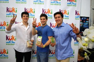 Sweet cause  · Founders Barak Federman (left) and Alexander Evans-Pfeiffer (right) promote Kuki Squared with Disney star Damien Haas (center). - Courtesy of Lena Evans 