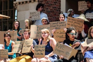 Protest · Members of the Student Coalition Against Rape (SCAR) protest USC’s handling of rape allegations at the Campus Center.  - Photo courtesy of Kyle Nicholson  