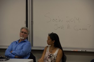 History lesson · Associate professor Robert English speaks to student Emily Huang about the consequences of anti-gay legislation in Russia. - Dasha Kholodenko | Daily Trojan 