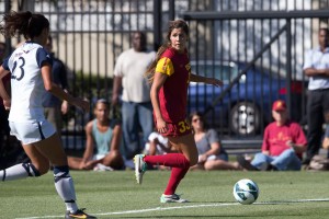 Breaking out · Sophomore forward Katie Johnson led a furious scoring onslaught for the Women of Troy against Loyola Maramount, netting the team’s first hat trick in three years in a 5-1 victory at McAlister Field. - Ralf Cheung | Daily Trojan 