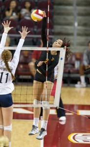 Back on track · Sophomore outside hitter Samantha Bricio led USC in points (12.5) against the Anteaters, recording nine kills and two aces. - Ralf Cheung | Daily Trojan 