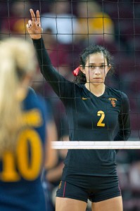 Stare down · USC sophomore outside hitter Samantha Bricio and the rest of the women’s volleyball team face a tough Pac-12 foe in No. 11 UCLA. - Ralf Cheung | Daily Trojan 