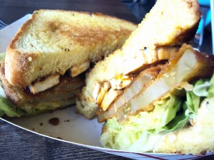 Fried green tomatoes · The BLT at Roadside Eats can be ordered with tofu substituted for the bacon (pictured above). The restaurant offers various vegetarian-friendly options in addition to its heartier fare. - Alegra Hueso | Daily Trojan 