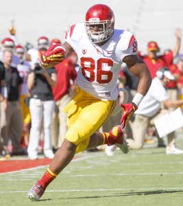 Up in the air · Redshirt junior tight end Xavier Grimble missed last week’s game against Utah after suffering an injury against Notre Dame, but his status was updated to “probable” after Wednesday’s practice. - Daily Trojan file photo 