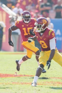 Catching up to ‘Qise · USC sophomore wide receiver Nelson Agholor has one more receiving touchdown (2) this year than junior Marqise Lee. - Ralf Cheung | Daily Trojan 