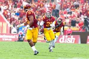 Bittersweet · In the second quarter, freshman safety Su’a Cravens returned an interception 54 yards but suffered an injury on the play. - Ralf Cheung | Daily Trojan