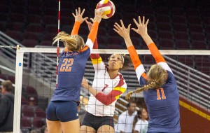 Making the grade · USC freshman outside hitter Ebony Nwanebu has excelled so far this season and ranks second on the team with 174 kills. - Ralf Cheung | Daily Trojan 