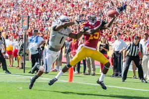 Under wraps · Wide receiver Nelson Agholor hasn’t flourished as he was expected to in his sophomore season, only recording 11 receptions so far, but interim head coach Ed Orgeron hopes to spread out the touches on offense. - Ralf Cheung | Daily Trojan 