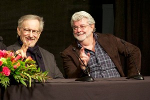 Genius loves company · Steven Spielberg (left) and George Lucas pose at a recent visit to USC’s campus. Spielberg was at the Arclight Hollywood to celebrate the 50th anniversary of the Arclight Cinerama Dome. - Ralf Cheung | Daily Trojan 