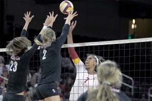 Unstoppable · Freshman outside hitter Ebony Nwabenu, a two-time Pac-12 Freshman of the Week honoree, led all players with 13 kills on Friday against Stanford before recording a team-high 21 kills on Sunday versus Cal. - Nick Entin | Daily Trojan 