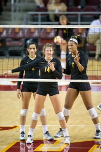 Femme fatale · Junior Hannah Schraer (center) had 10 kills in the Women of Troy’s victory over the ASU Sun Devils in Tempe, Ariz. - Ralf Cheung | Daily Trojan 