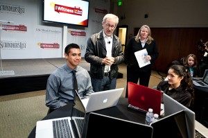 Minority report · Director Steven Spielberg speaks with students at Chandler Middle School in Pasadena about the Shoah Foundation. Photo courtesy of Kim Fox Photography