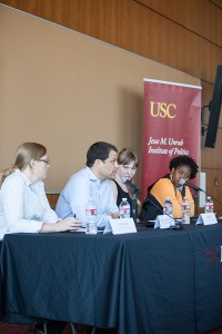 Healthy debate · Panelists at the Students Talk Back forum on Wednesday afternoon discuss the possible impacts of the Affordable Healthcare Act. Some of the act’s policies went  into effect on Tuesday. - Ralf Cheung | Daily Trojan 