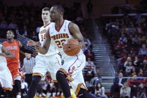Lead the charge· USC junior guard Byron Wesley continued his stellar play against Cal State Fullerton. Wesley finished the game with 22 points on 7-for-14 shooting with eight rebounds, two assists and one steal. - Nick Entin | Daily Trojan 
