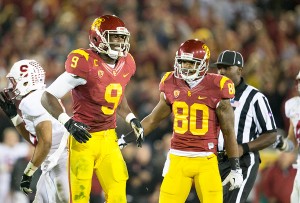 Tough going · Junior wide receiver Marqise Lee (9) cringes in pain during USC’s win over Stanford. Despite the injury, Lee finished the game with six receptions for 83 yards, including a crucial 13-yard fourth down conversion. - Ralf Cheung | Daily Trojan 