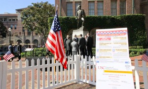 We salute you · USC celebrates military-affiliated Trojans near Tommy Trojan at Hahn Plaza Monday afternoon for Veteran’s Day. - Uracha Chaiyapinunt | Daily Trojan 