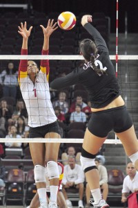 Upward trend · USC freshman outside hitter Ebony Nwanebu (7) has been named Pac-12 Freshman of the Week six times this year. - Ralf Cheung | Daily Trojan 